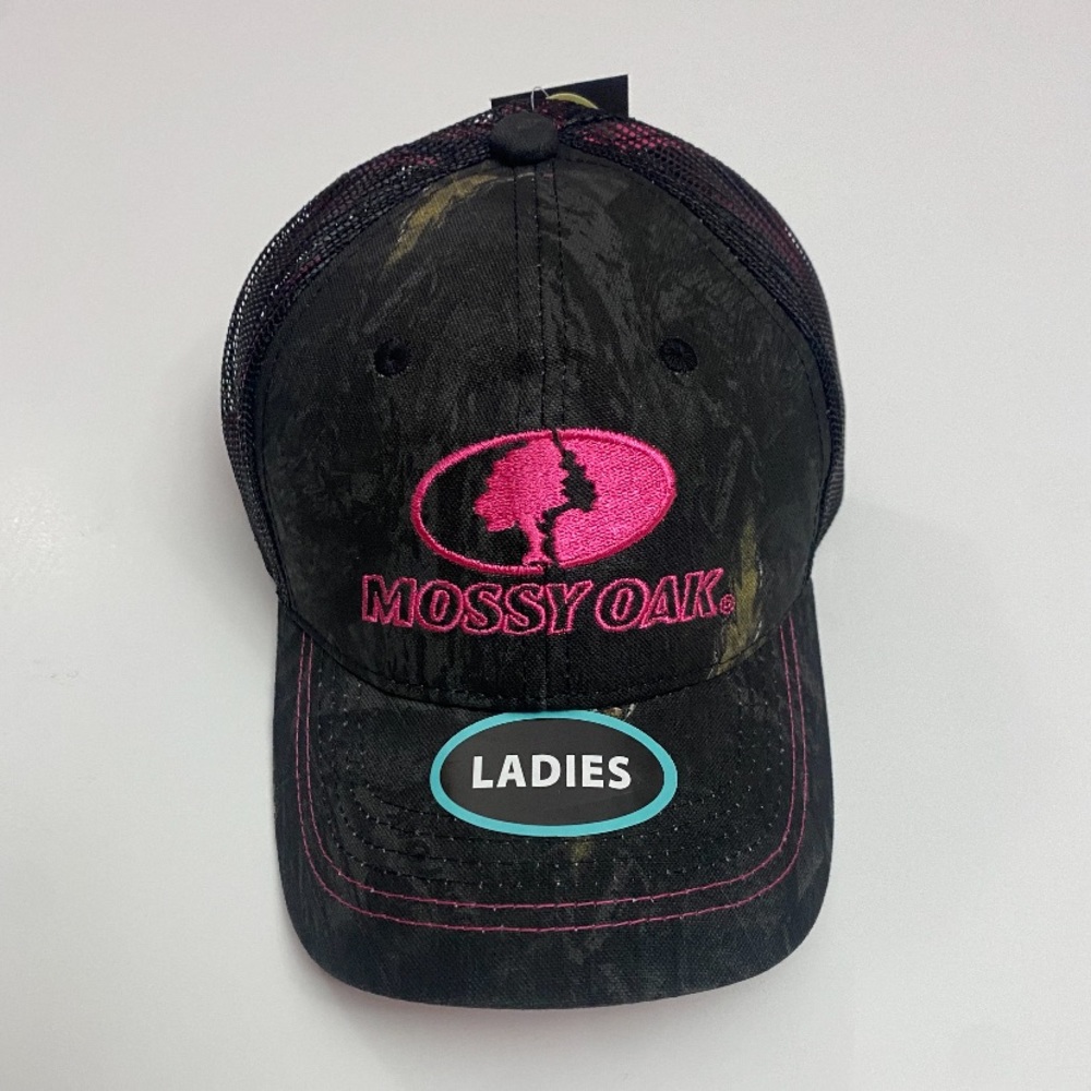 COPY - Mossy Oak Ladies Adjustable Baseball hat Pink logo black camo color